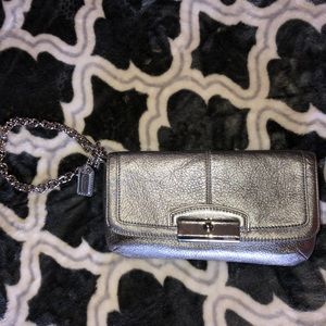 Coach Purse- Metallic Silver Pebble Leather Clutch